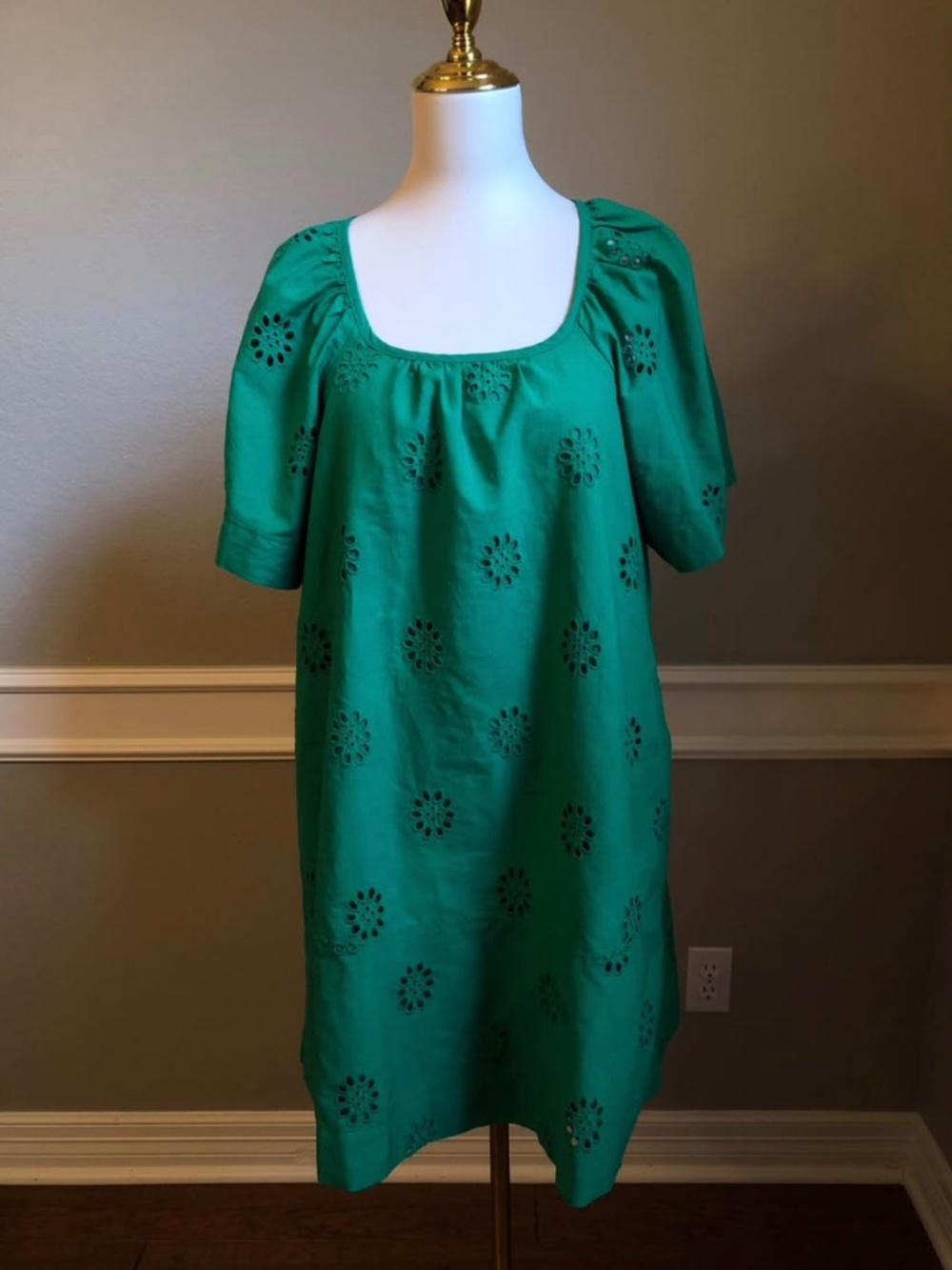 Vibrant Green Eyelet Cutout Dress